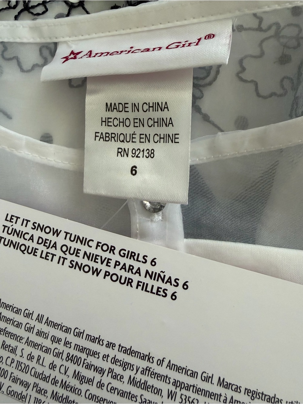 New American Girl Let It Snow Girls White Black Holiday Polka Dot Tunic Dress 6 - Picture 7 of 9